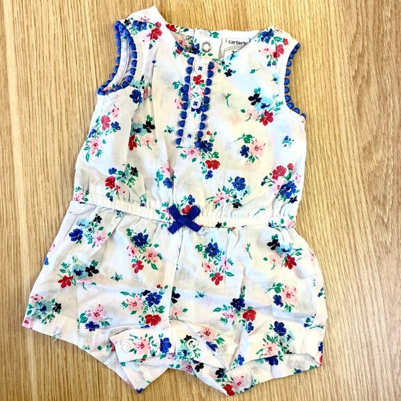 Carters Baby Girl Sleeveless Floral Romper Sz 3M Snap closure Lightweight - Picture 8 of 8